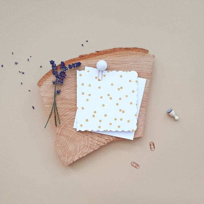 DIY handgestempelte weisse Geschenkkarte mit Gänseblümchen