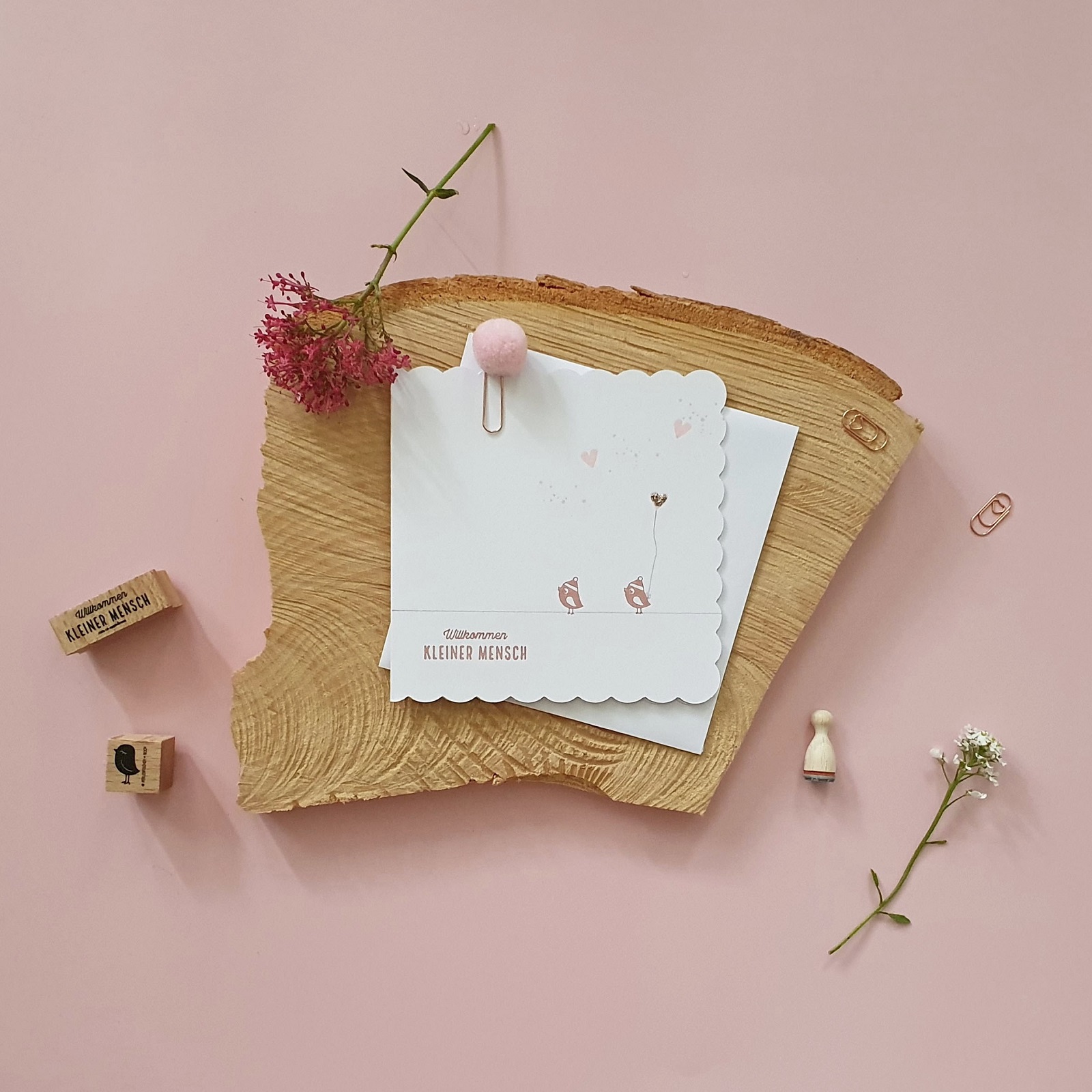 DIY handgestempelte Geschenkkarte Geburt Mädchen